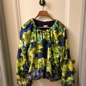 Dries Van Noten Floral Blouse - Navy and Lime